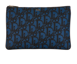 Christian Dior Oblique Print Pouch, Canvas, Blue, 29-BO-0260, 3*